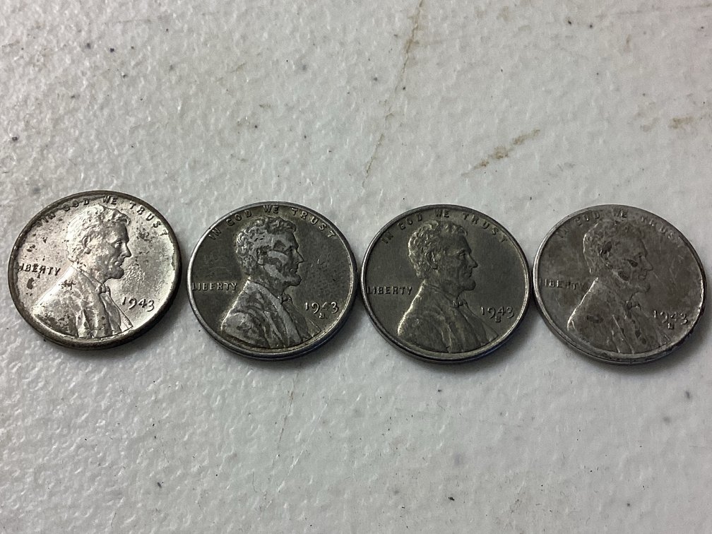 (4) 1943 Steel Wheat Pennies
