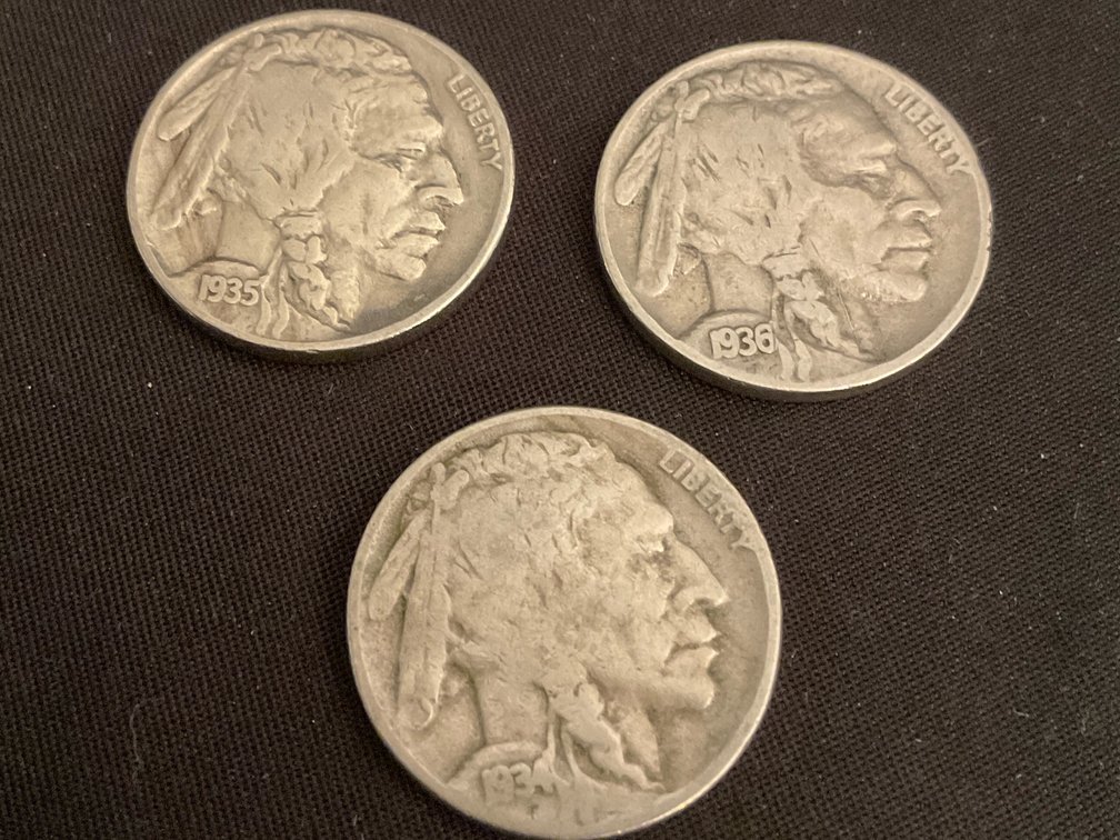 1934D, 1935P, & 1936P Buffalo Head Nickles