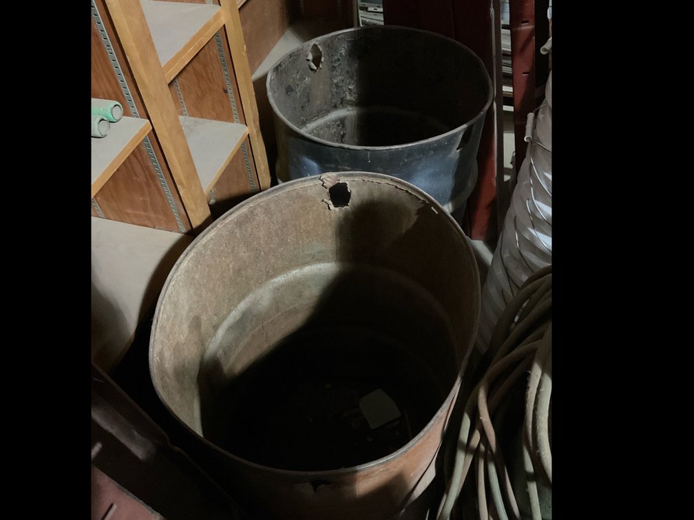 (2) Steel 55 Gallon Drums And Plastic Garbage Can