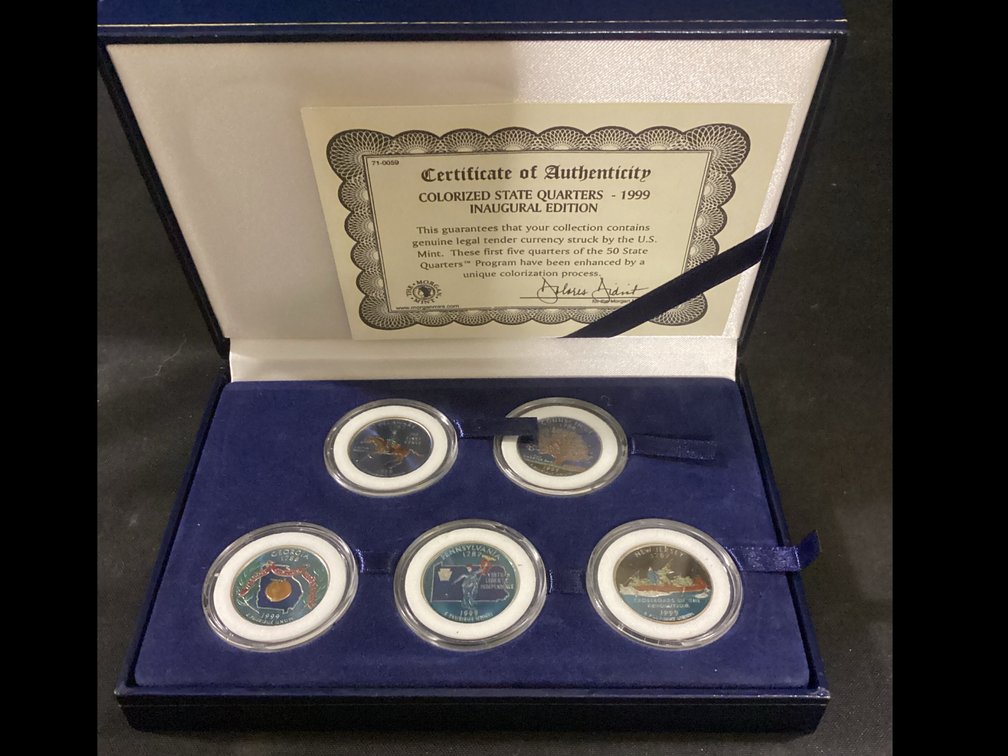 1999 Colored Five State Statehood Quarter Dollar Set
