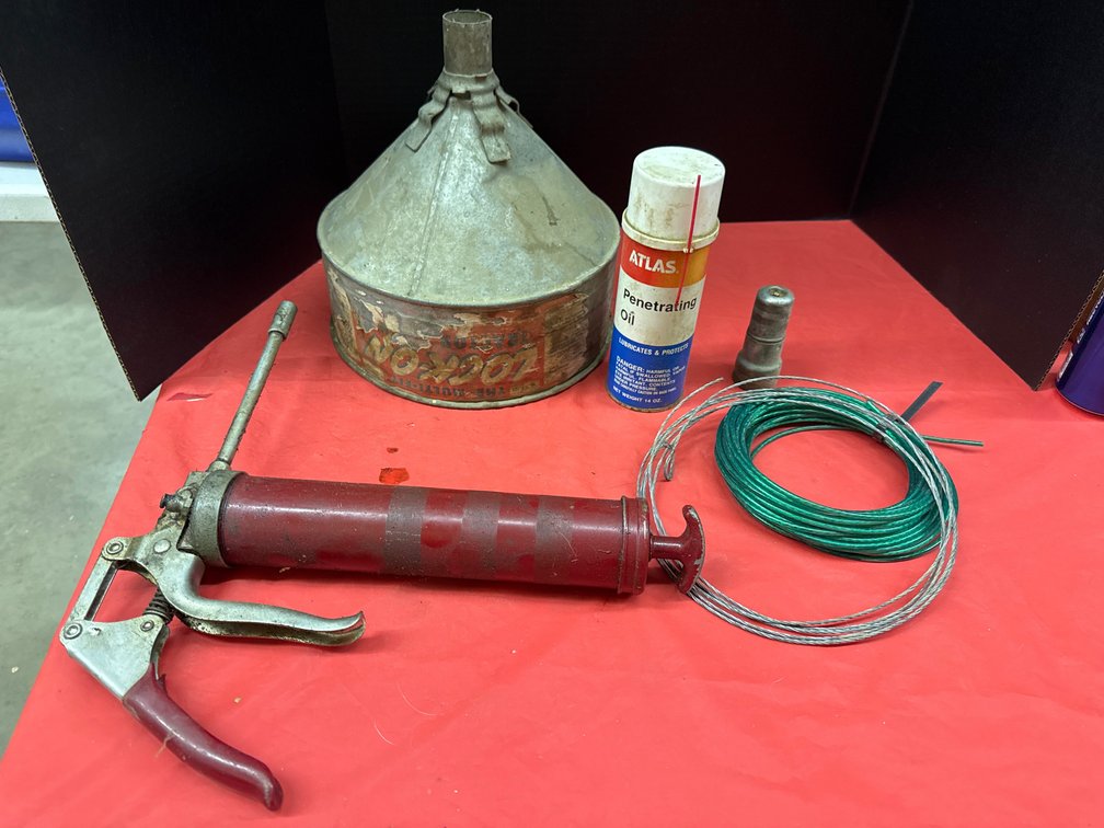 Grease Gun, Funnel, Battery Post Cleaner, Penetrating Oil