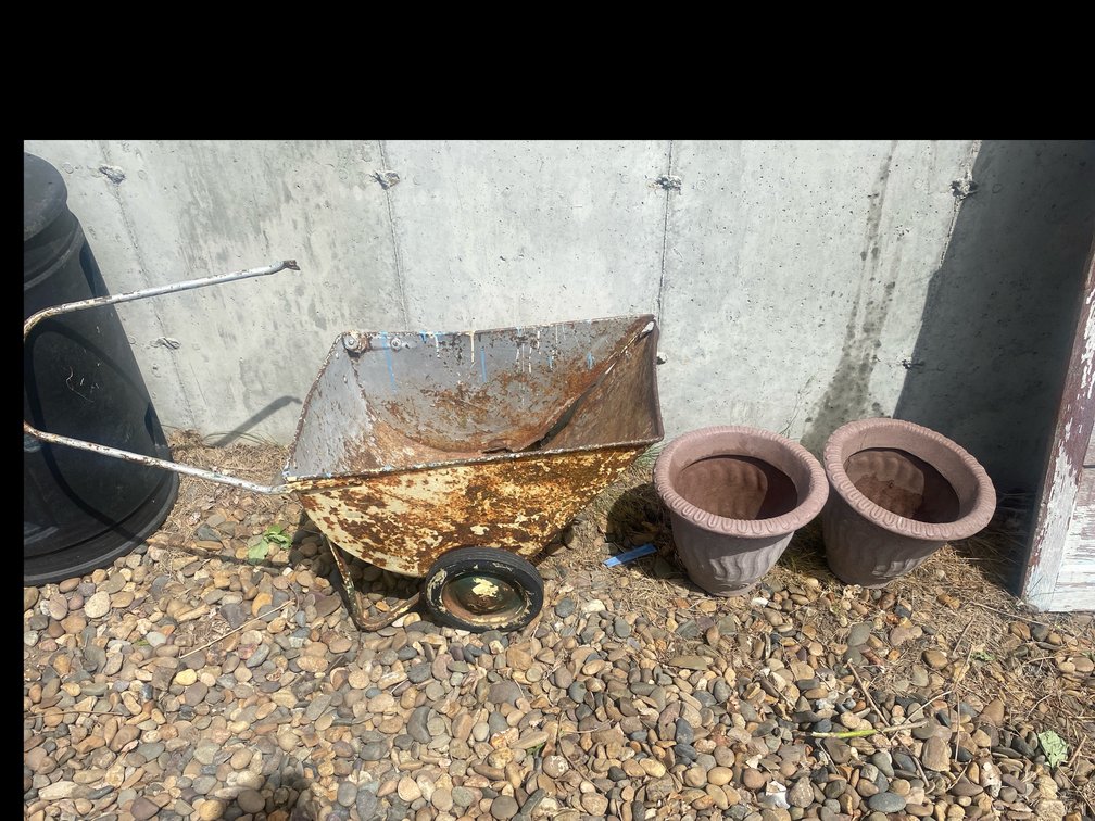 Metal Garden Cart & Flower Pots