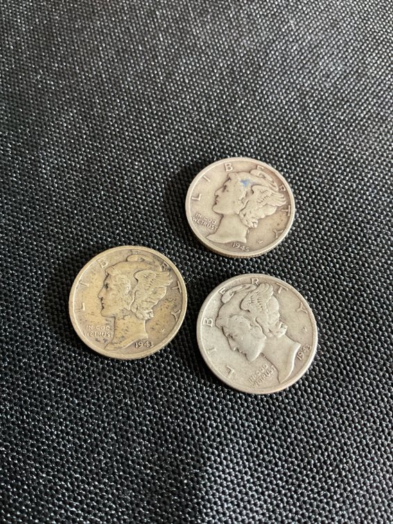 1945 S, 1943 D & 1943 Mercury Dimes