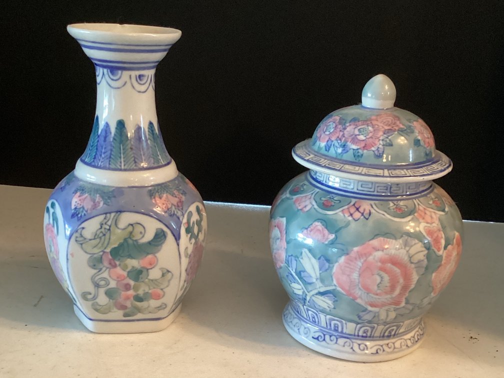 Chinese Ceramic Bud Vase, & Ginger Jar