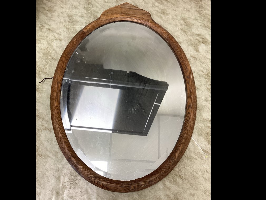 Oak Framed Beveled Glass Mirror
