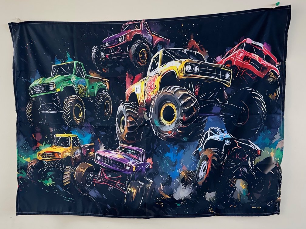Dirty D's Green Monster Truck Wall Tapestry