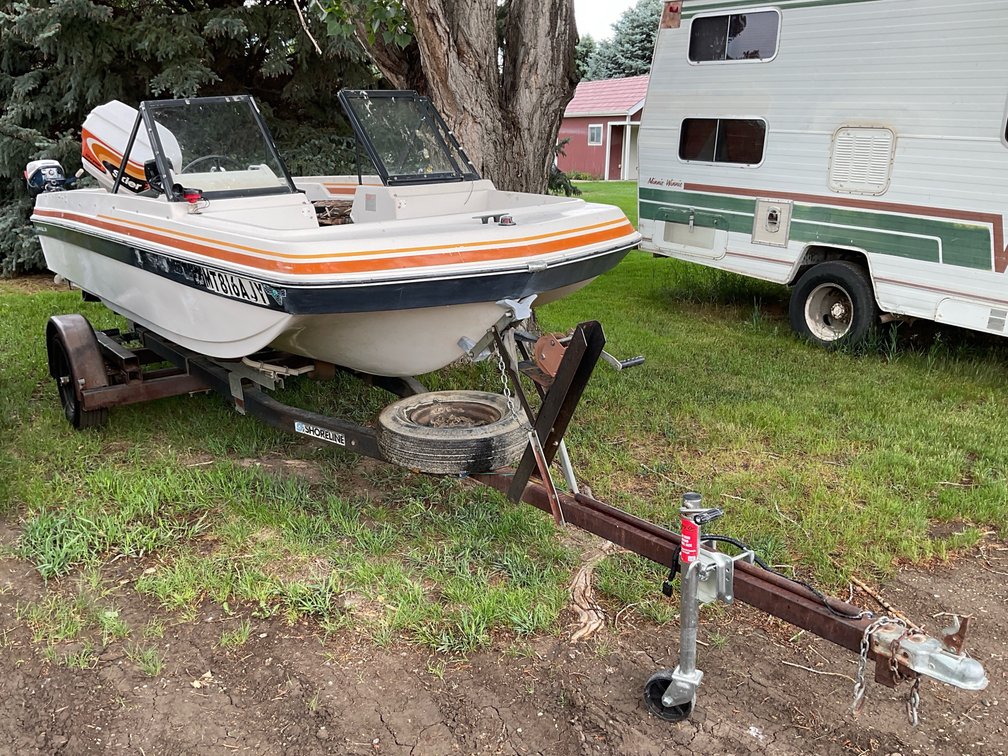 15’ 1979  Striper Fiberglass Motor Boat & 1978 Shoreline Trailer