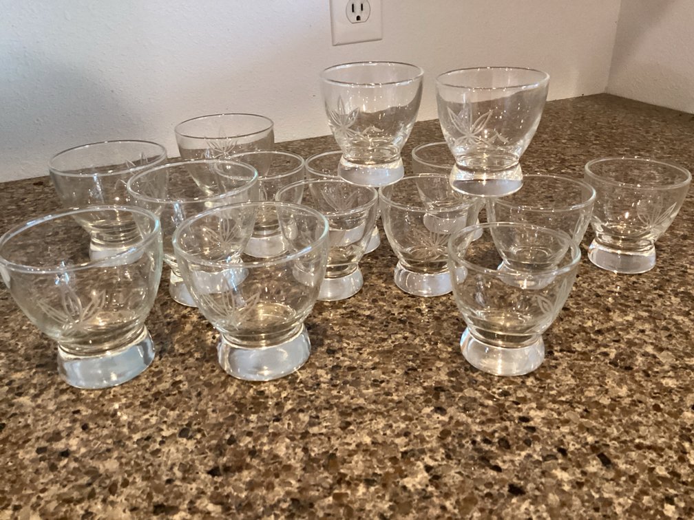 Etched Glass Flower Cocktail Glasses
