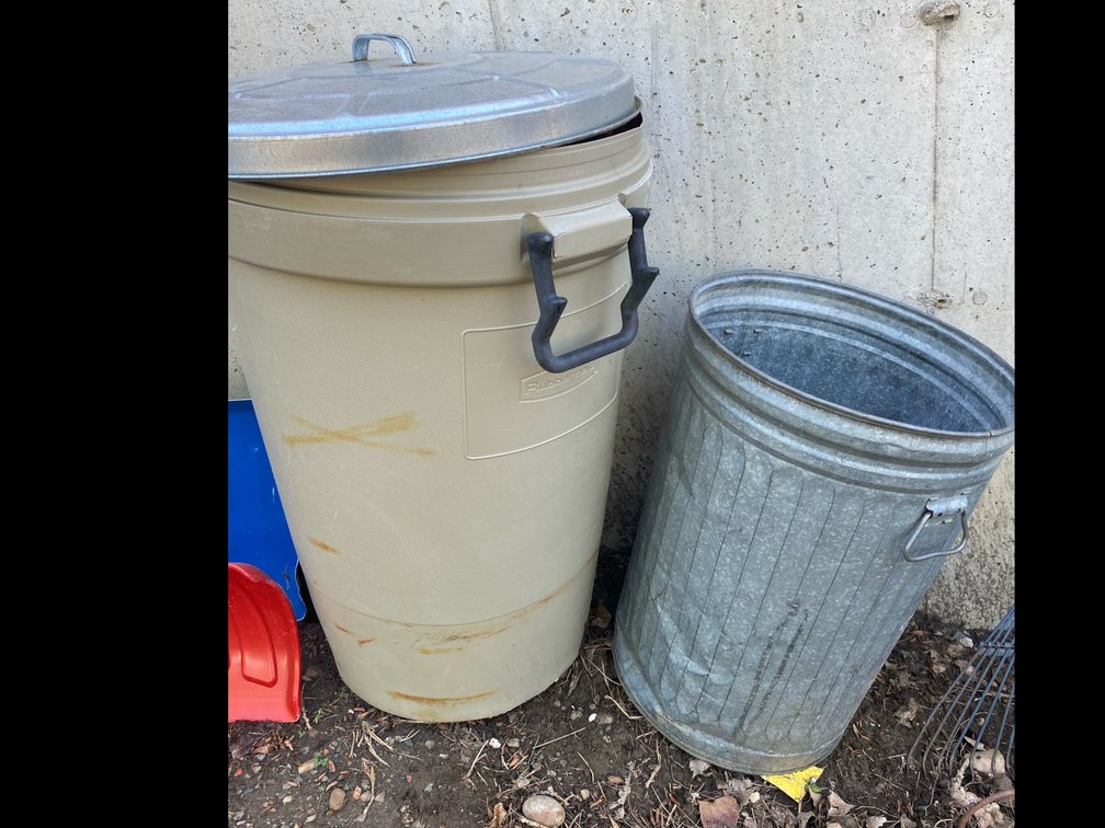 Galvanized Metal Trash Can & 32 Gallon Plastic Trash Can