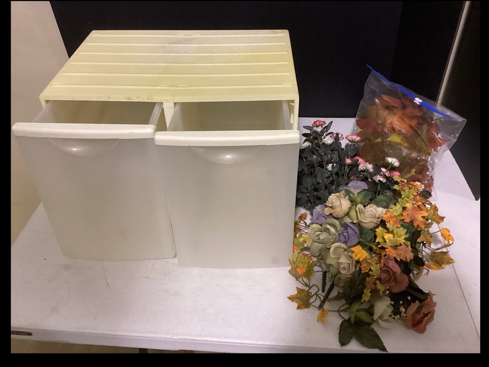 Storage Cabinet With Artificial Flowers