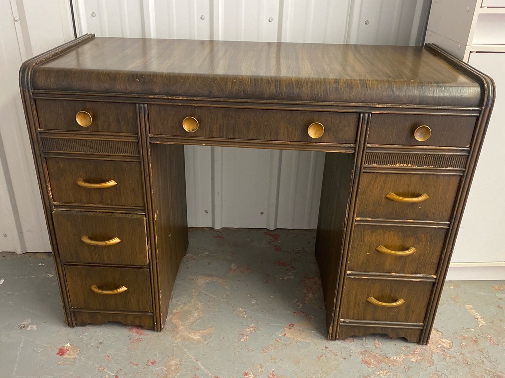 1940s Art Deco waterfall-style wood desk