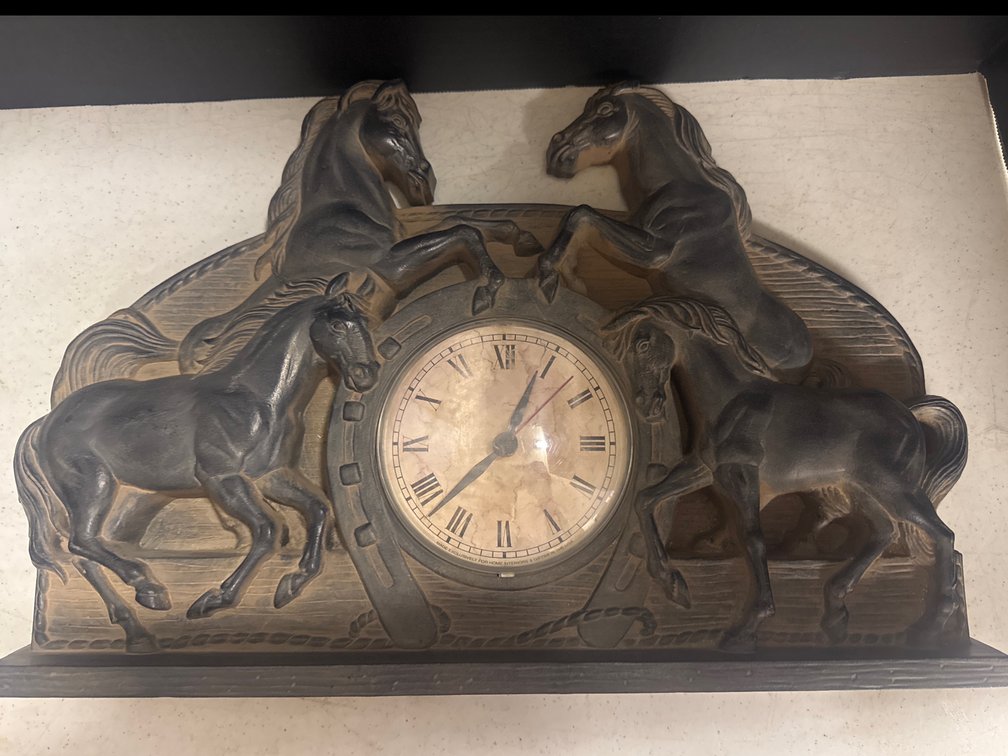 Vintage Horseshoe With Horses Wall Clock