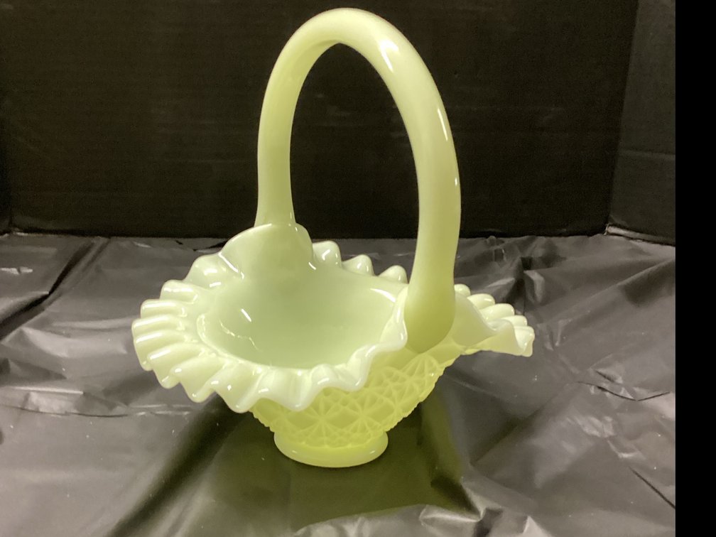 Fenton Custard Satin Uranium Art Glass Basket