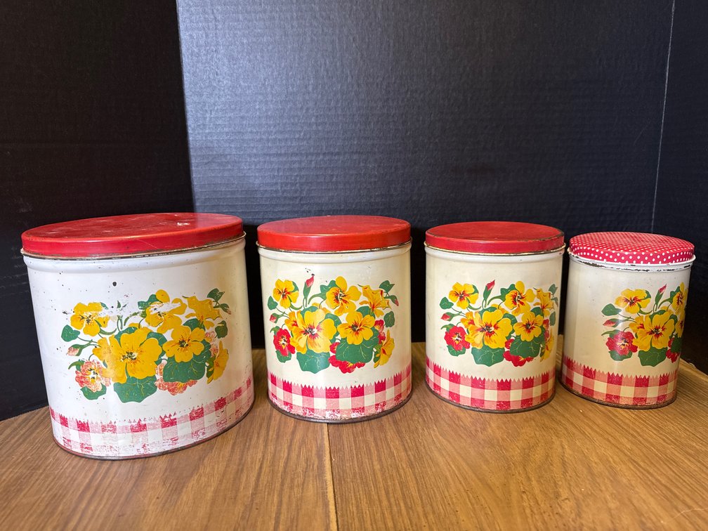 1940s–1950s Metal Kitchen Canister Set