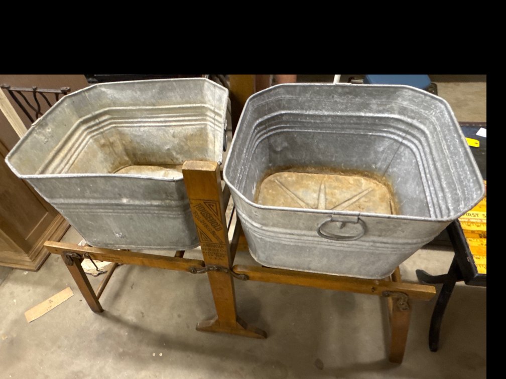 Dual Basin Galvanized Wash Tubs On Wooden Stand