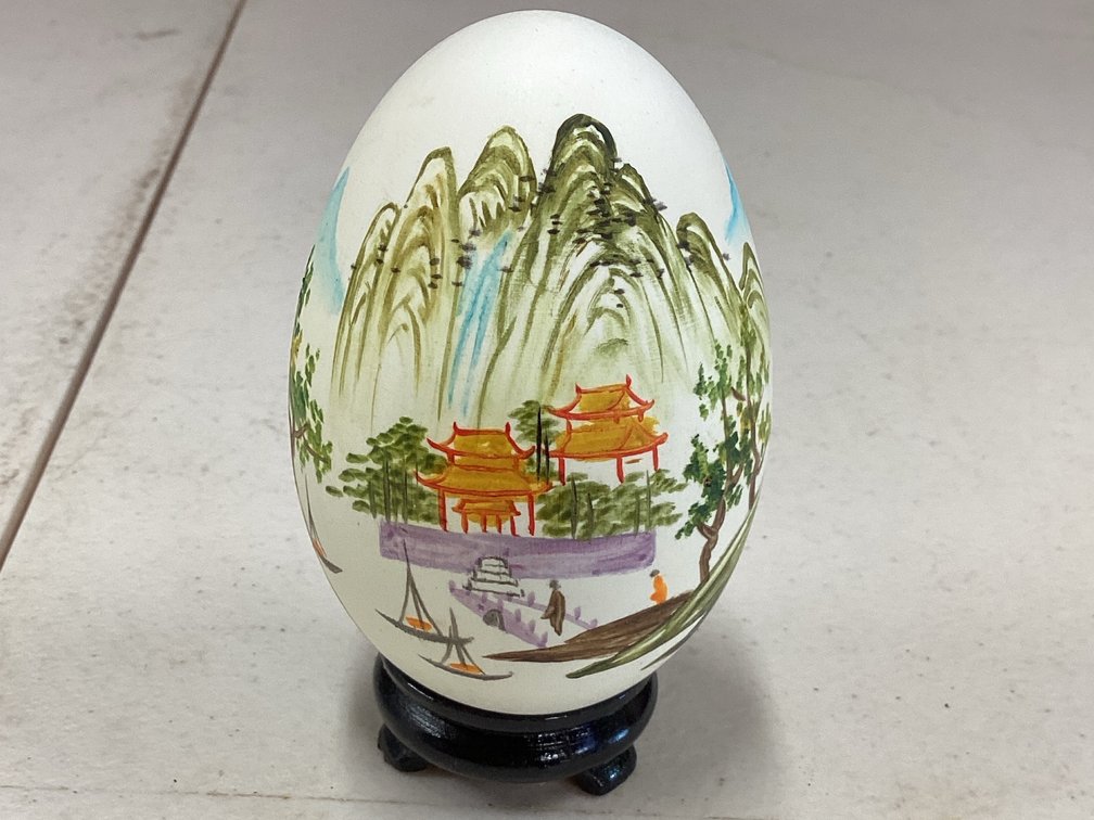 Painted Egg Shape Decor on Stand