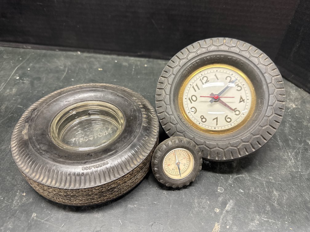 Tire Ashtray, Electric Clock and Compass
