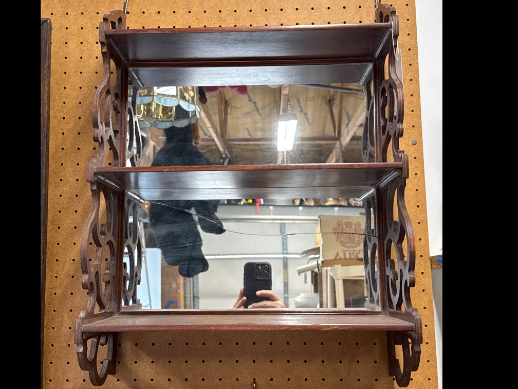 Wooden Mirrored Back Wall Shelf