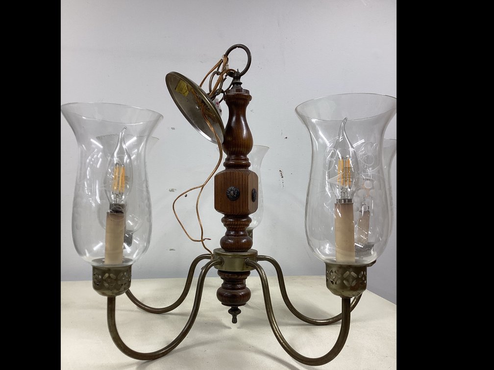 5 Bulb Chandler Bronze & Wood & Hand Engraved Sconces