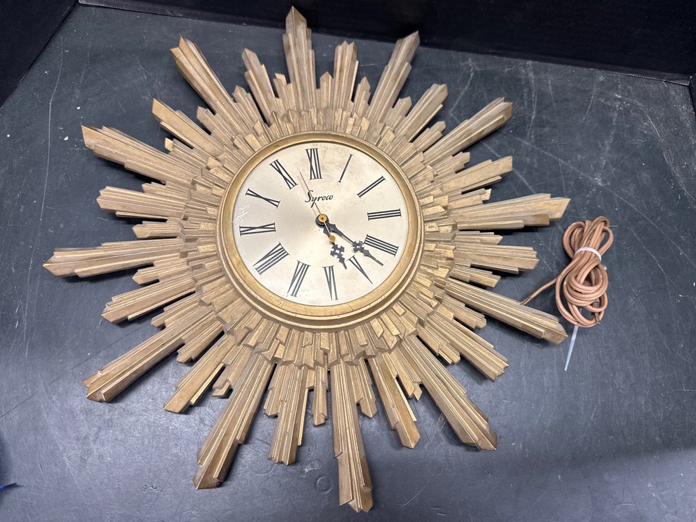 Mid-20th Century Syroco Sunburst Electric Wall Clock