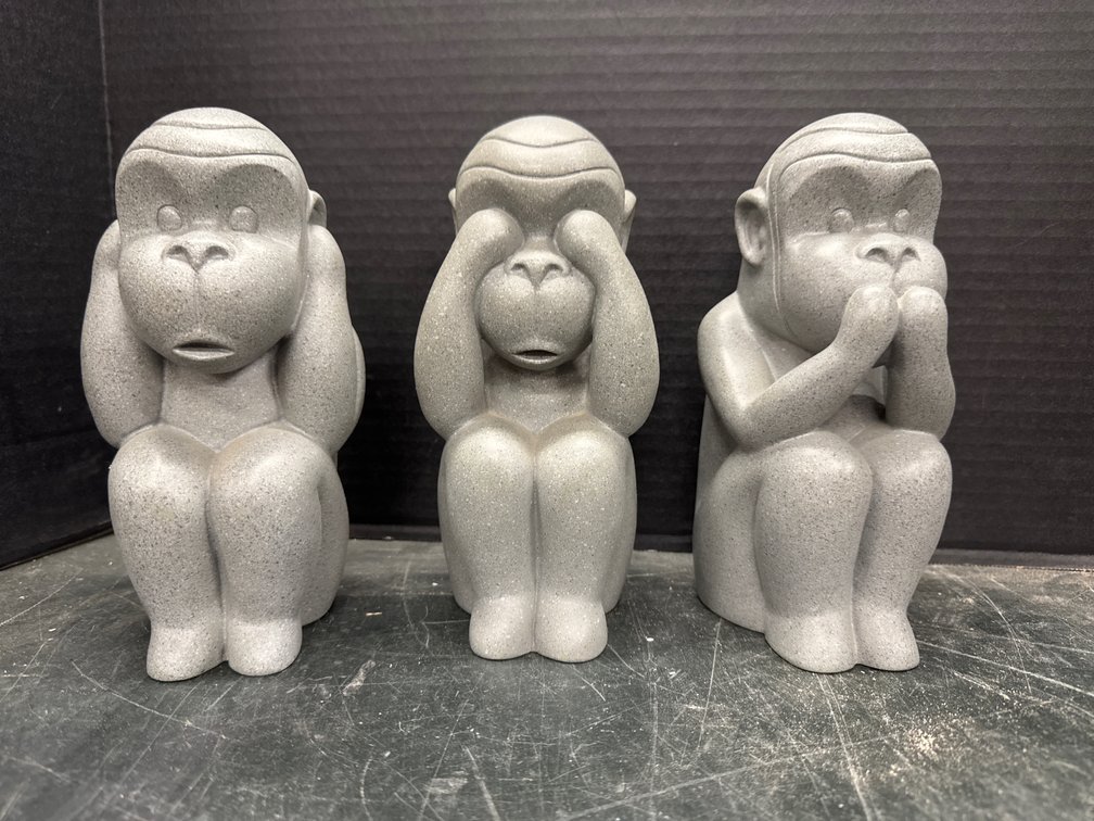 Grey Textured “Three Wise Monkeys” Figurines