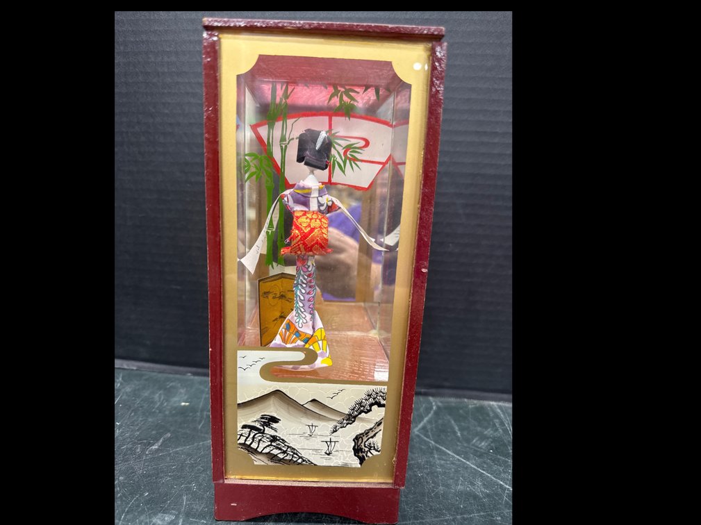Mid-Century Japanese Geisha Doll Inside Shadow Box