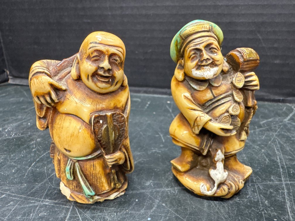 Set Of Two Faux Ivory Resin Asian Men Standing In Robes