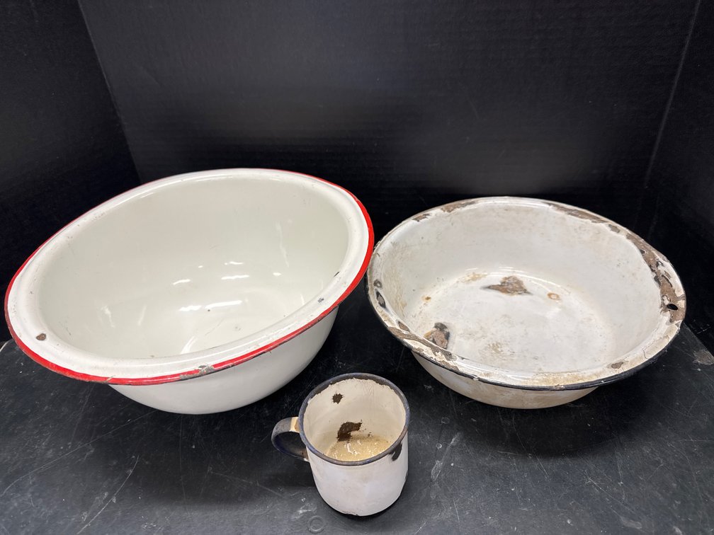 Enamel Bowls and Cup