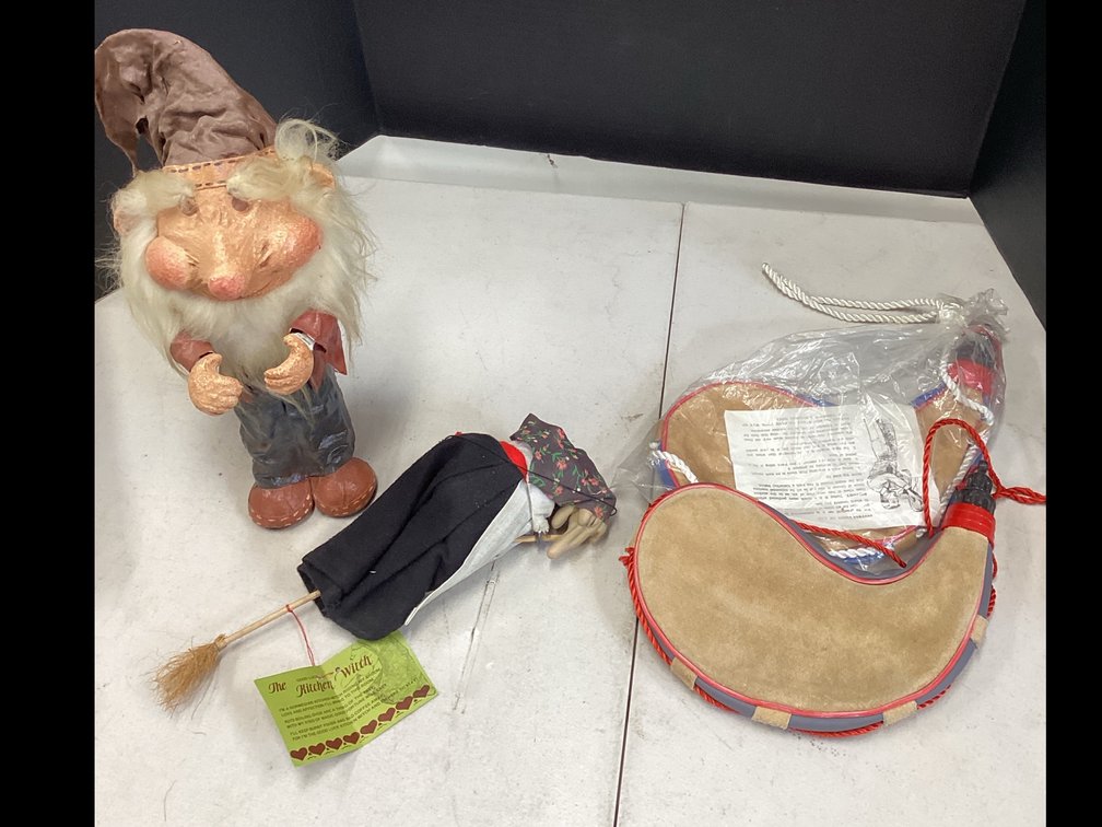 Hand-Painted Papier-mache Figurine, Kitchen Witch, Flasks