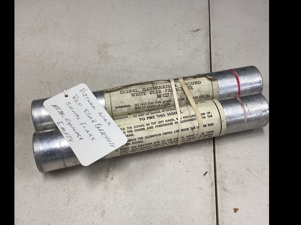 Vietnam War “Red Star Parachute Signal Flare” Metal Cylinder (Empty)
