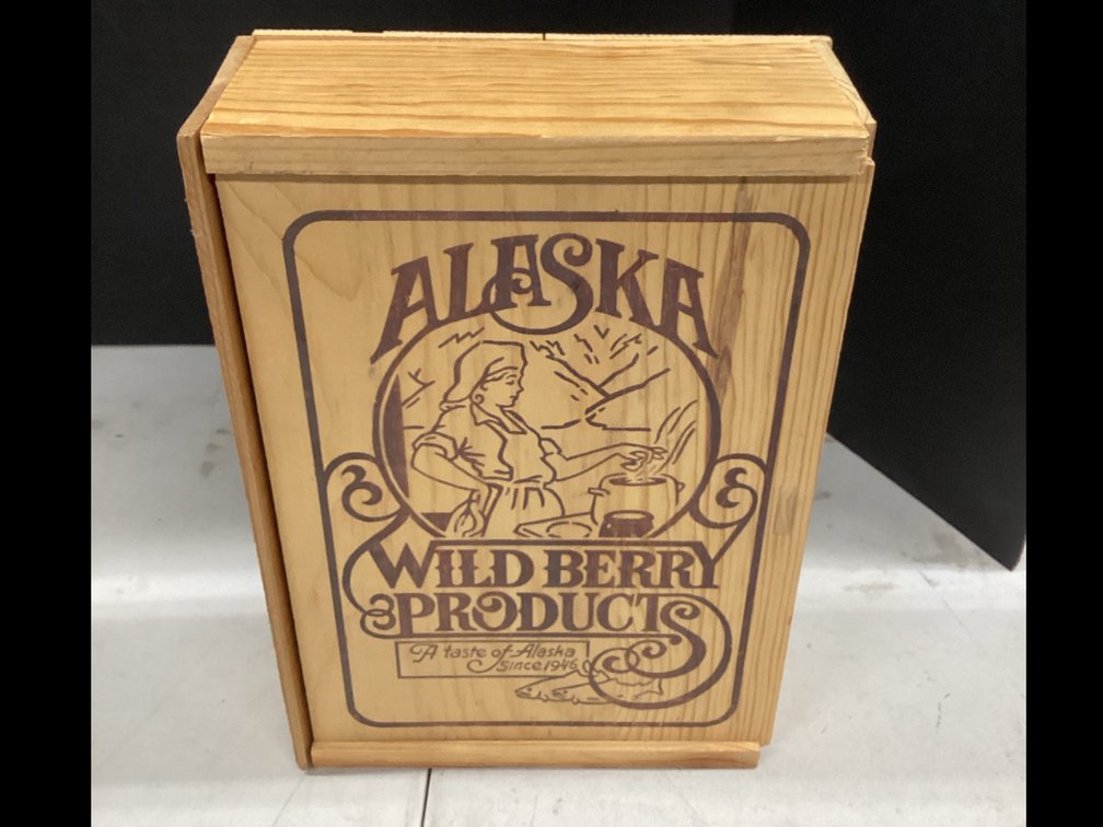 Wooden Box with Sliding Lid “Alaska Wild Berry Products”
