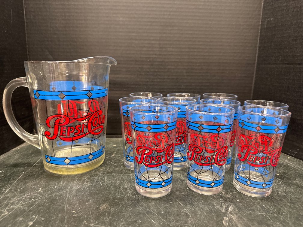 1970s Pepsi Cola Glasses and Pitcher Set
