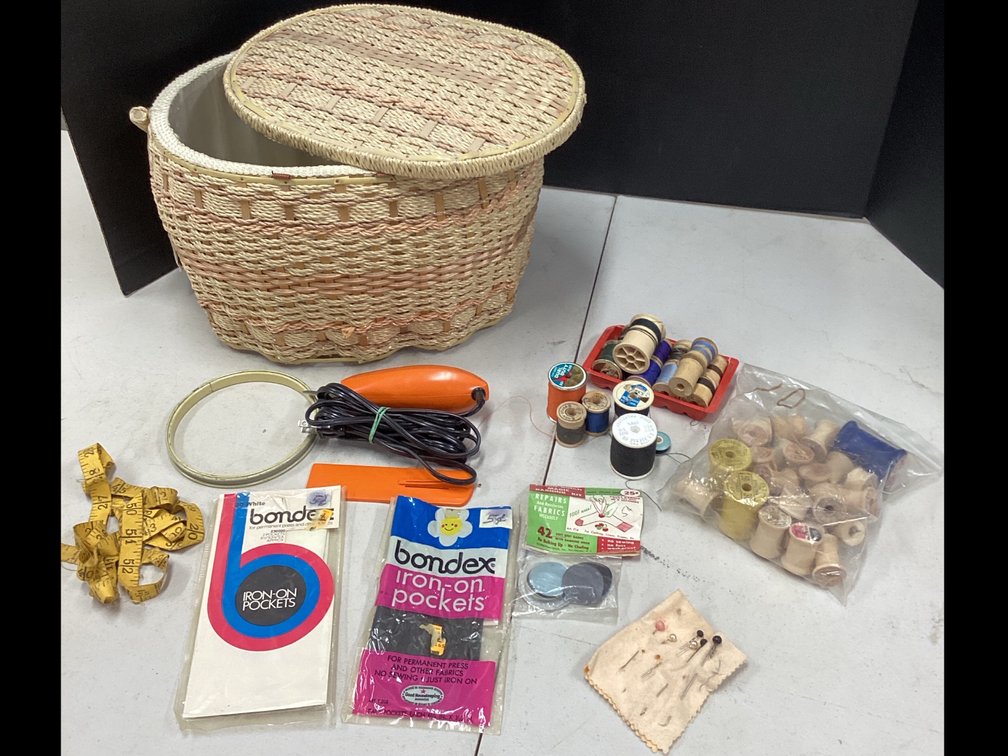 Sewing Basket & Assorted Sewing Items
