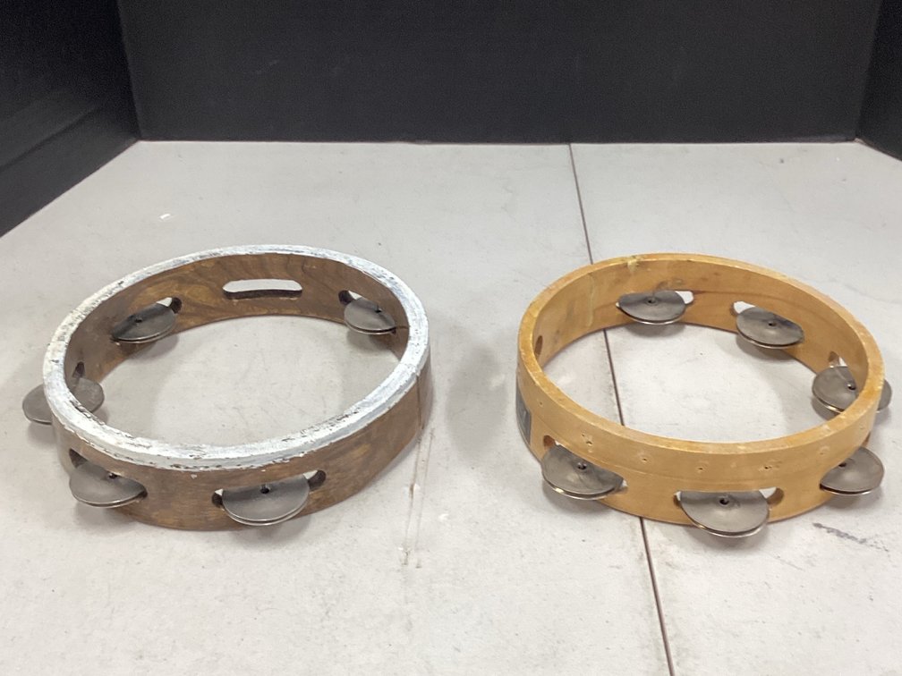 Wooden Framed Tambourines With Single Row Metal Jingles