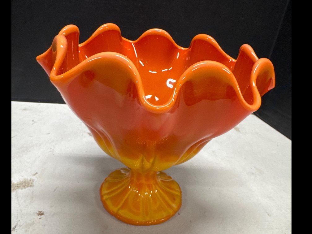 Orange Slag Glass Pedestal Compote Bowl