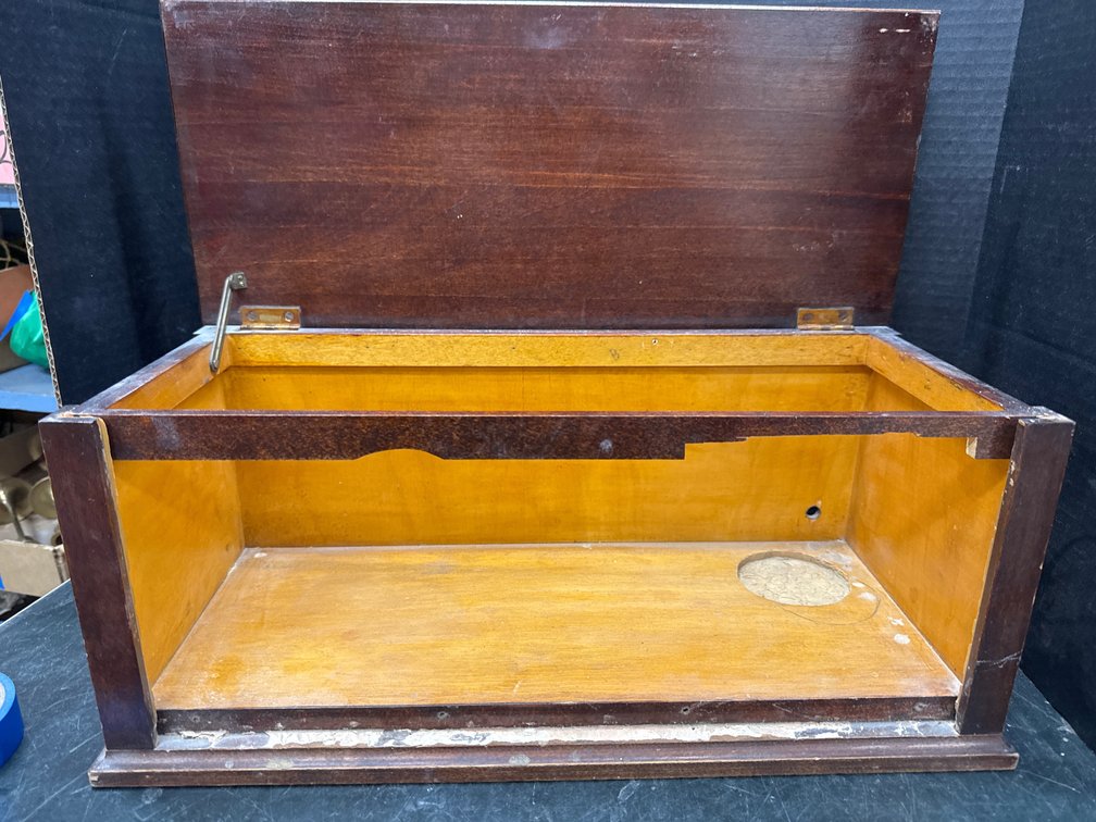 Hinged Lidded Wooden Box W/ Open Front