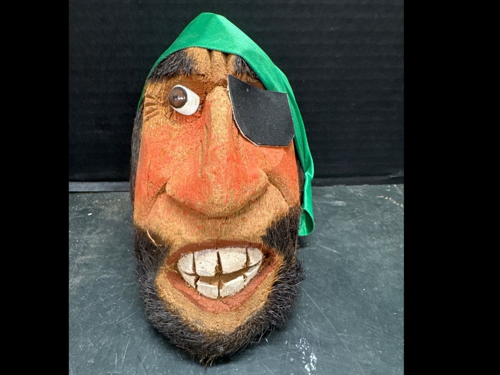 Hand Carved Coconut Pirate Head