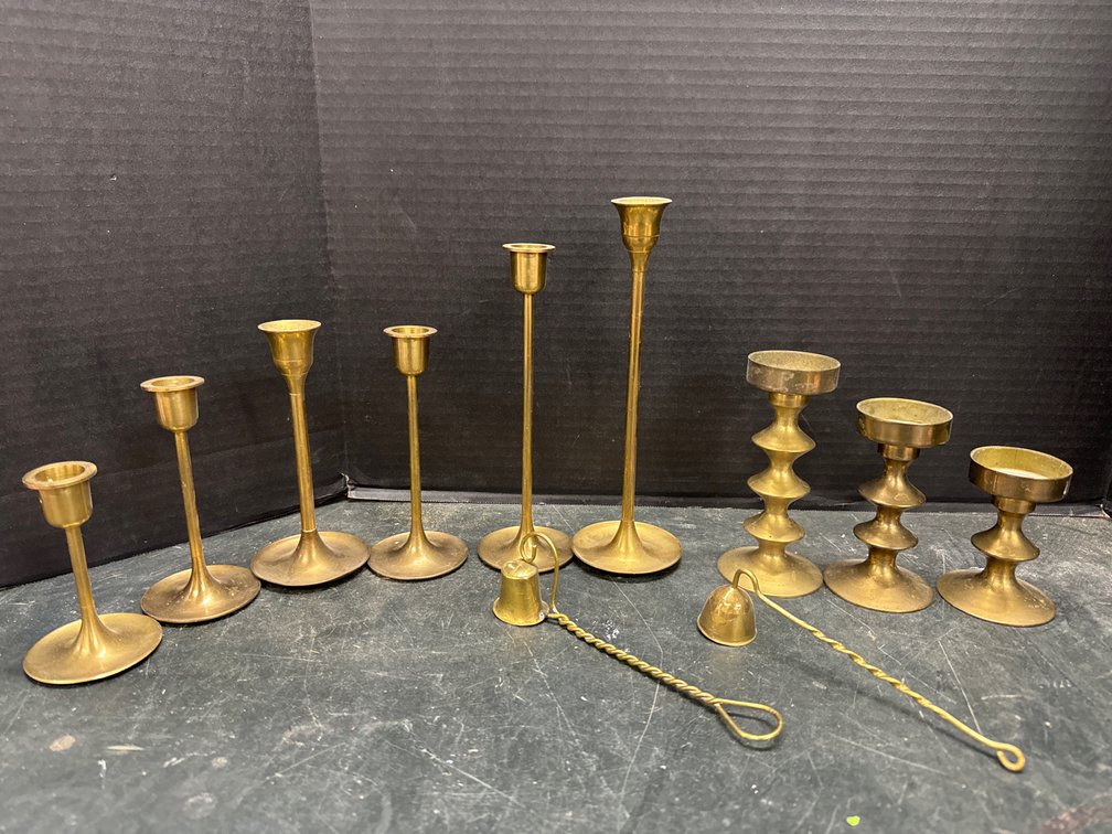 Brass Candle Holders, and Snuffers