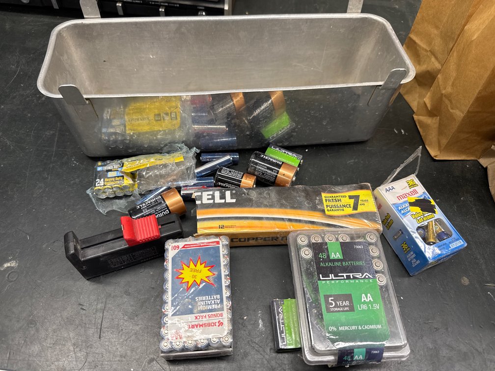 Tin Pan Of Assorted Batteries
