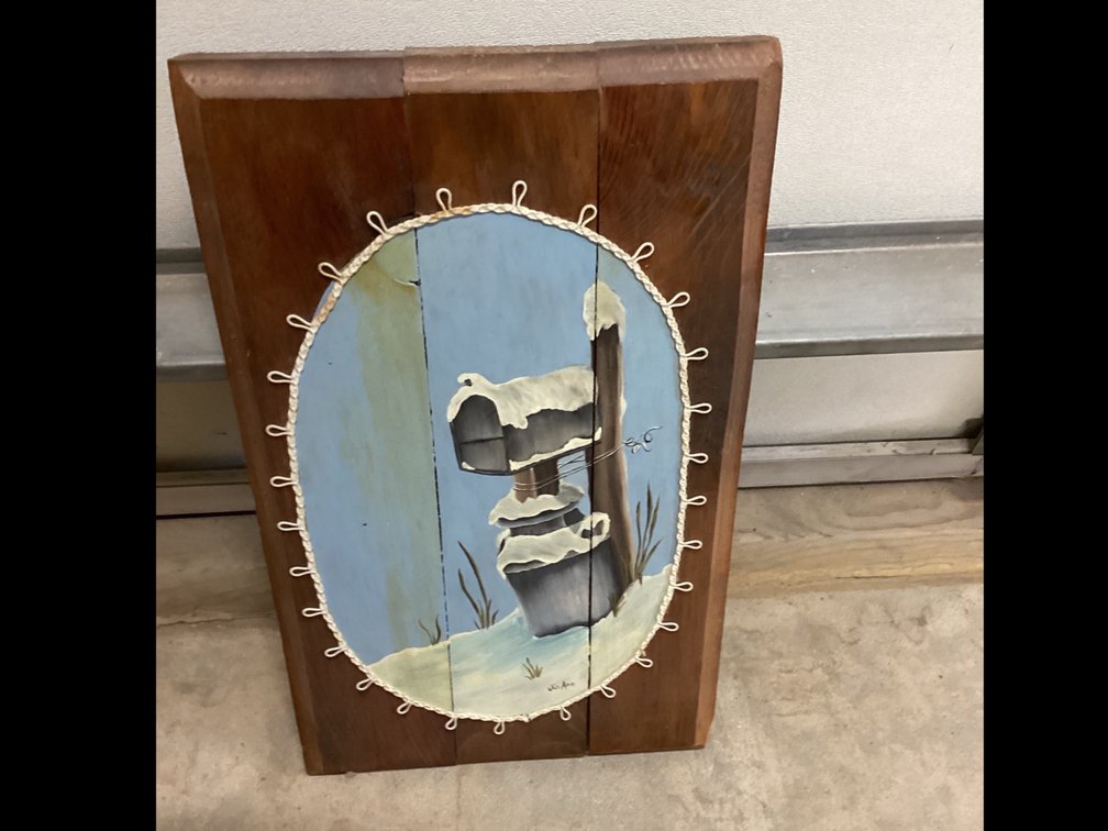 Hand Painted Wooden Piece  of Snow-Covered Mailbox