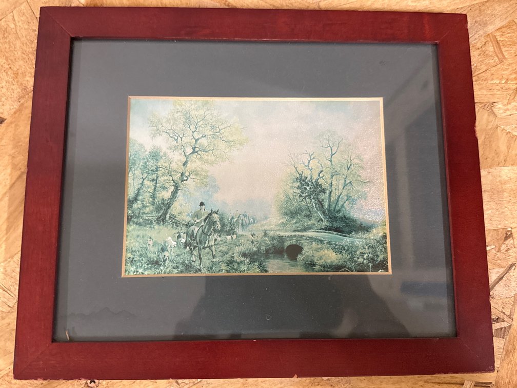 Grey Mat Board W/ Muted Green Trees Landscape Picture