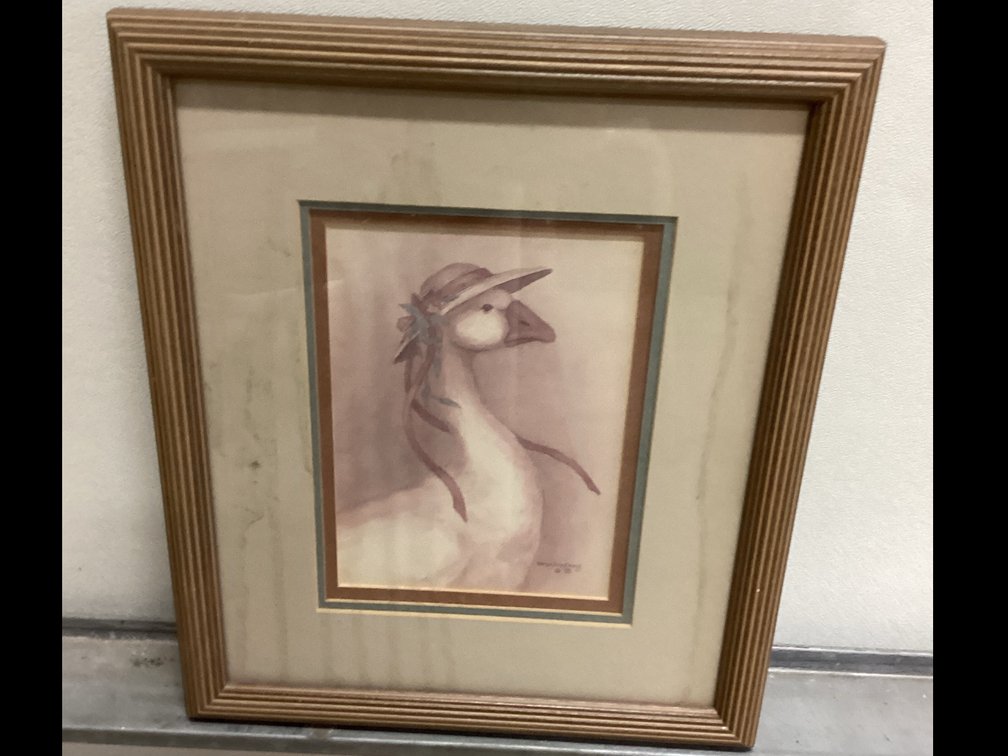 Framed Watercolor Print “Goose Wearing a Bonnet”