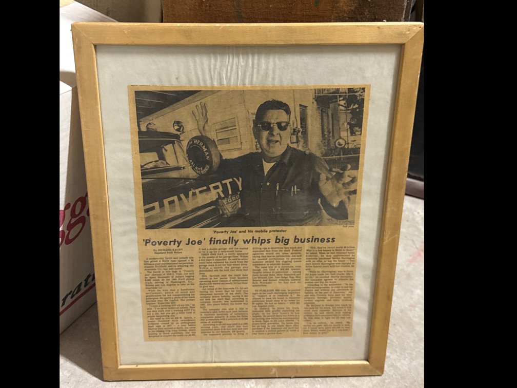 Framed “Poverty Joe” Newspaper Clipping