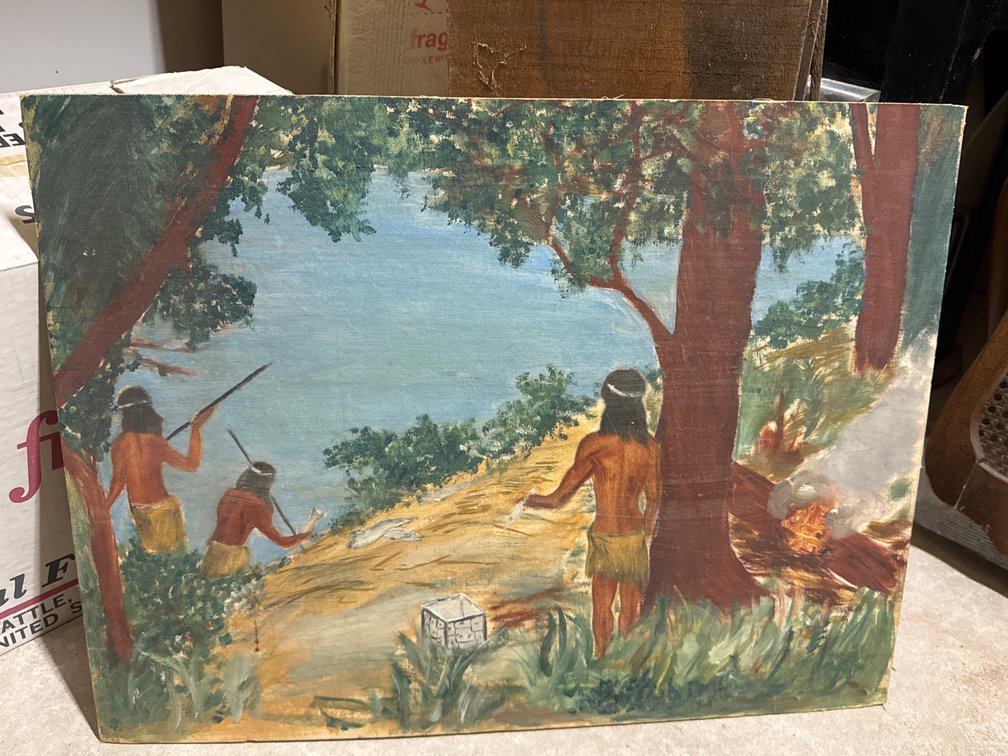Acrylic Painting Of Native Americans Spear Fishing