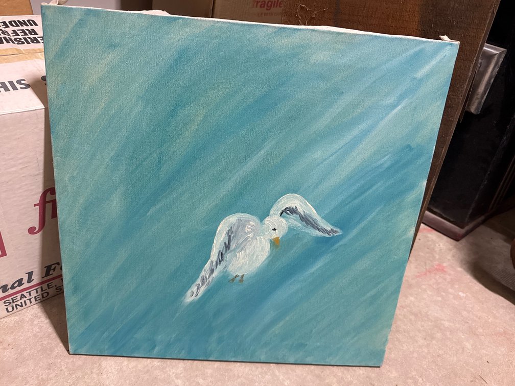 Canvas Acrylic Painting Of Seagull In Flight