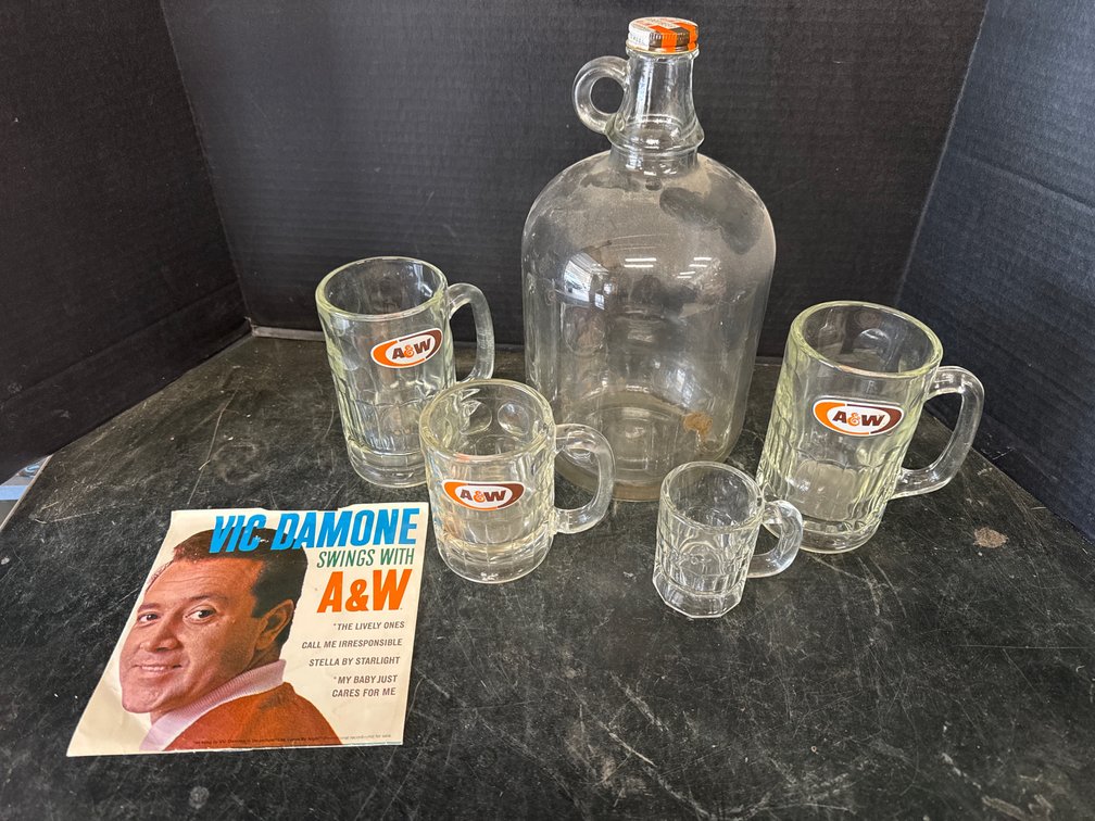 A&W Mugs, Gallon Jug and Record