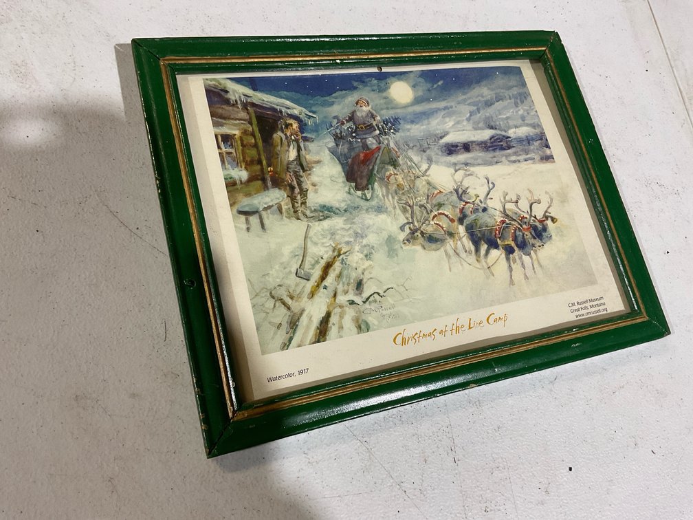 CM Russel Christmas At The Line Camp Framed Print 13x10”