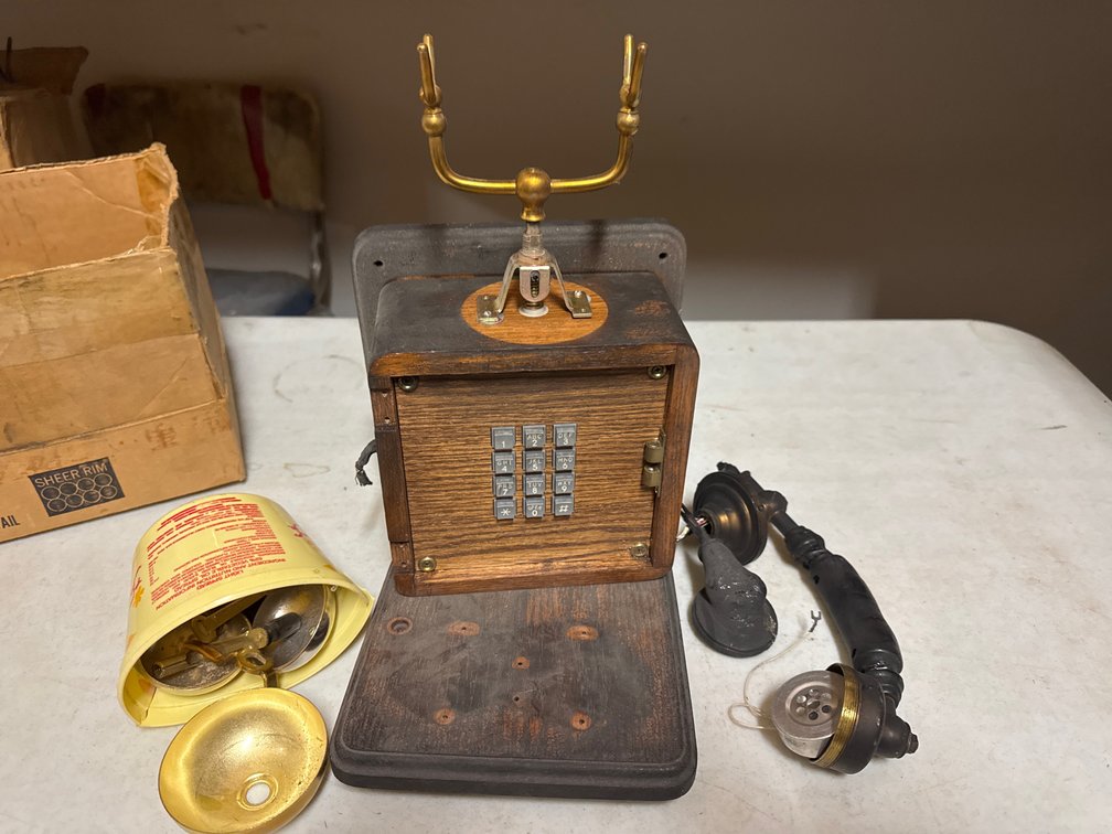Anyique Wooden Wall Telephone W/Brass Fittings