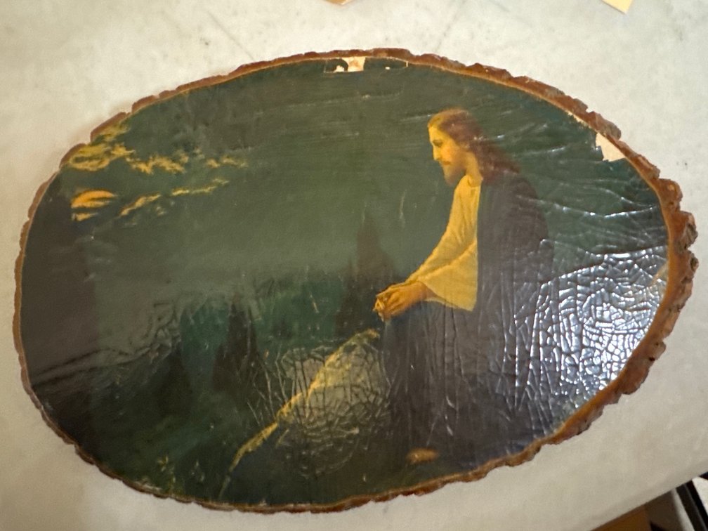 Religious Art Print On Tree Slab