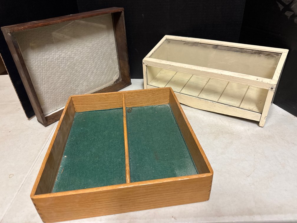 Wooden Display Box,  Silverware Holder, and Glass Bottom Box